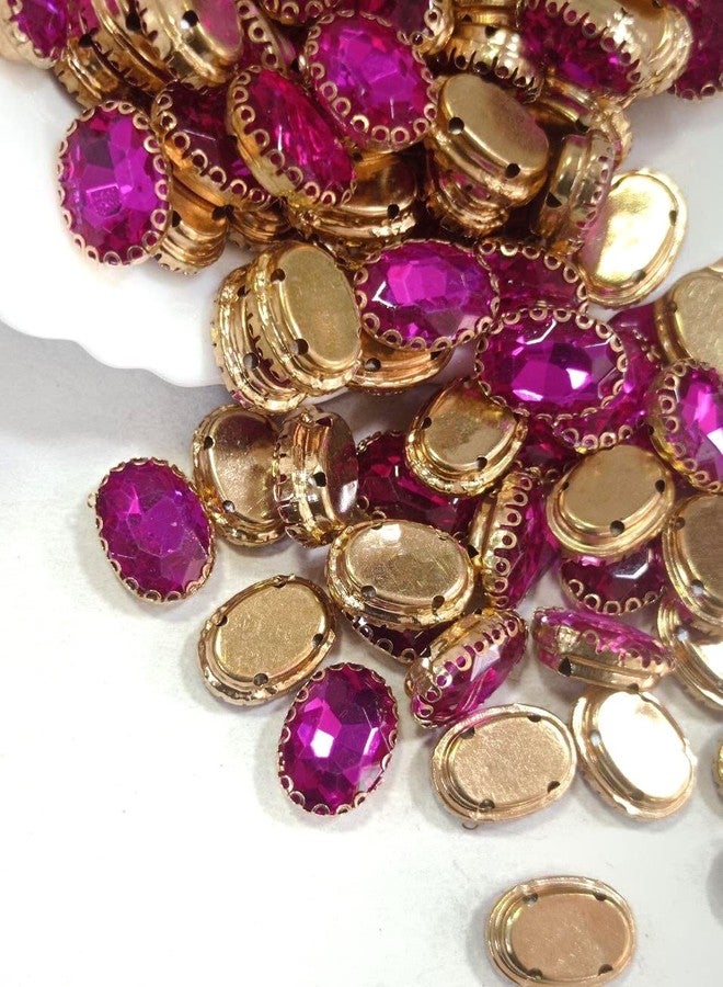 LECRAFT Jewellery Making Sew On Rhinestone/Clipstone Oval Pack of 10pc. (13 * 18, Rani Pink) - Image 4